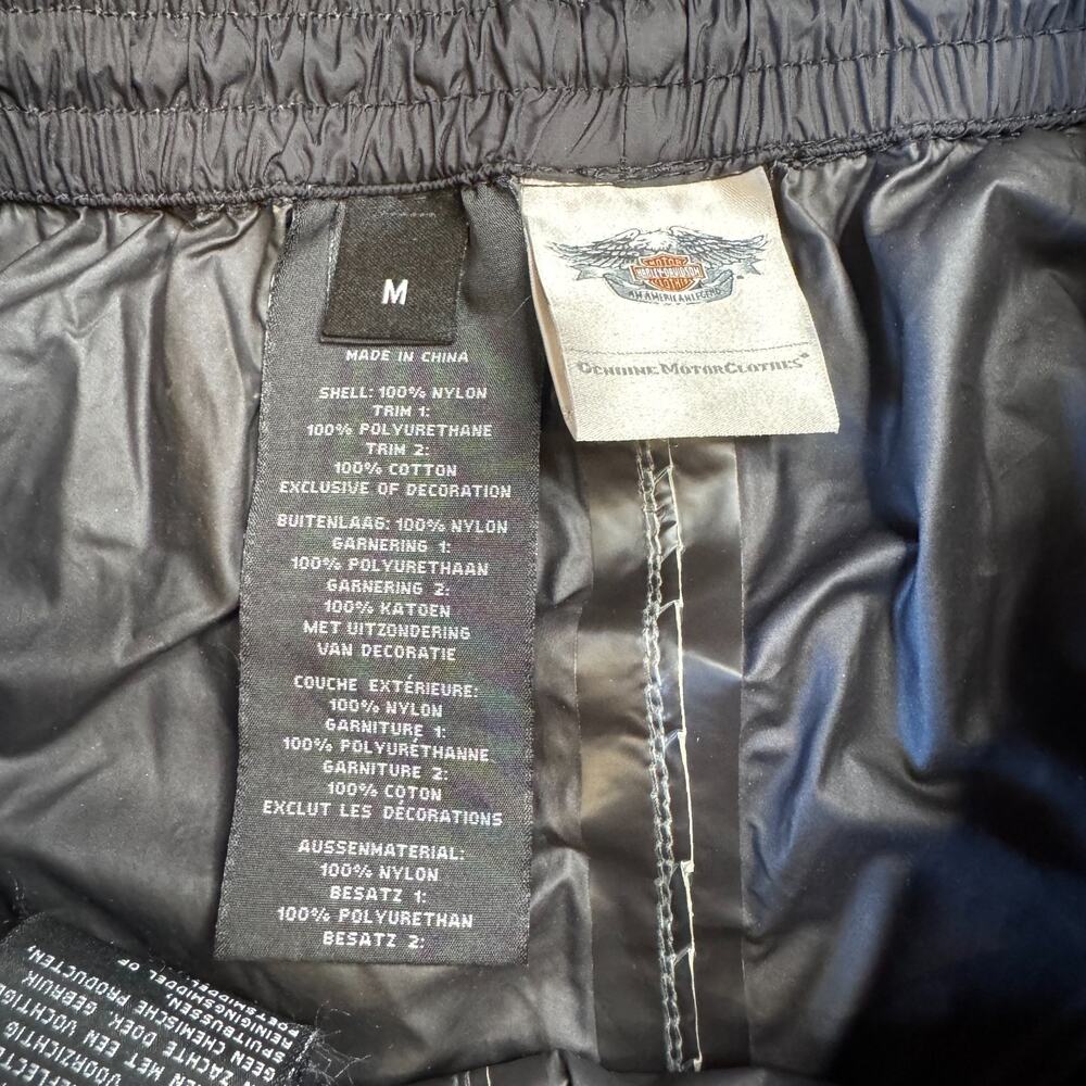 Harley Davidson Windbreaker Stirrup Rain Pants Black Nylon Waterproof Riding M - Picture 2 of 7